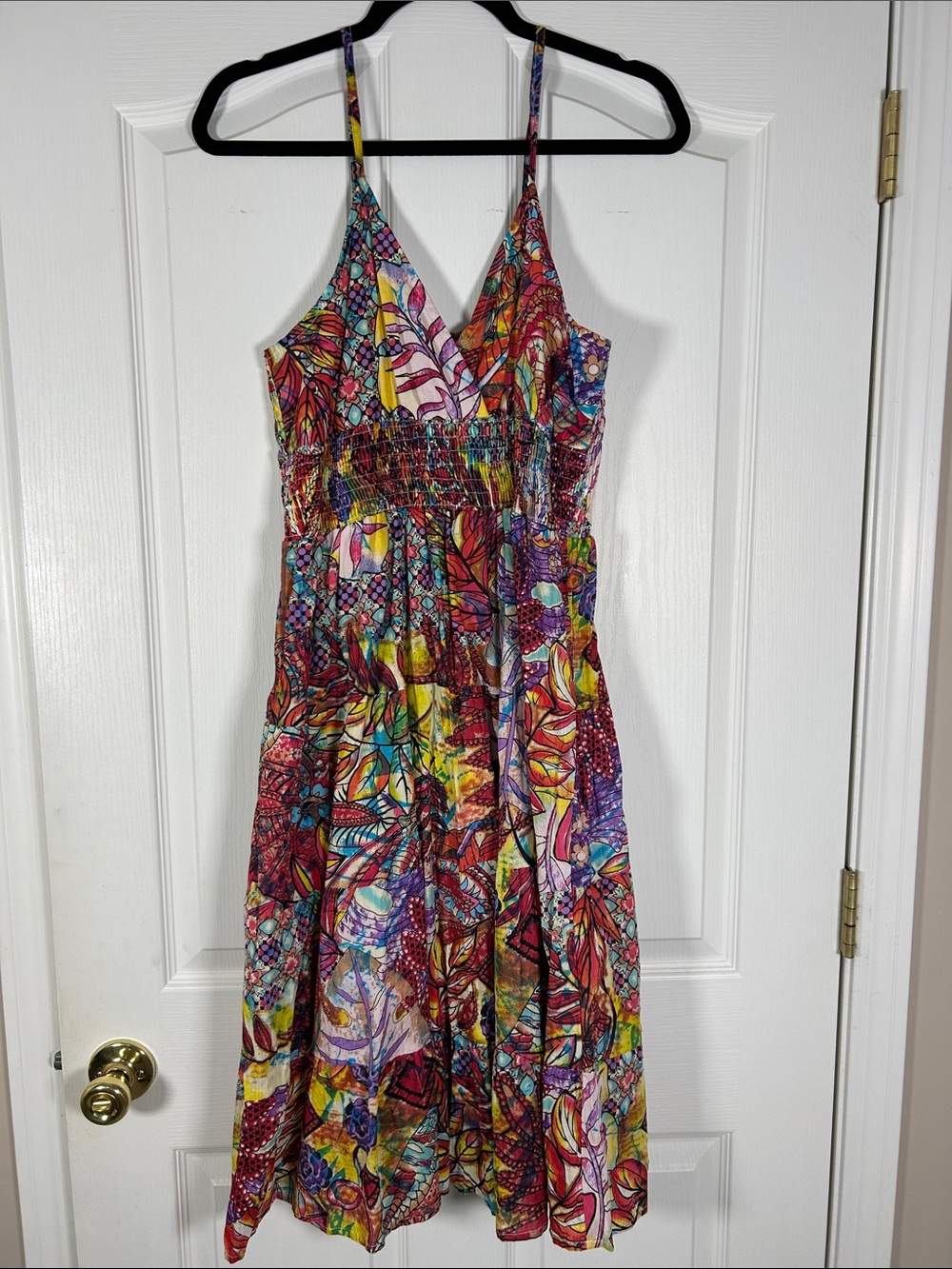 Pink Apple Multicolor Floral Print Midi Cotton Dress size L